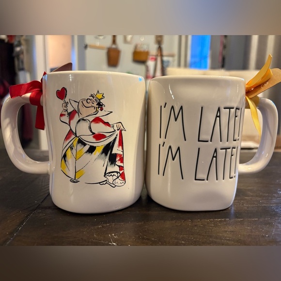 Rae Dunn Queen of Hearts and I'm Late Mug Set - White and Red - Picture 1 of 3